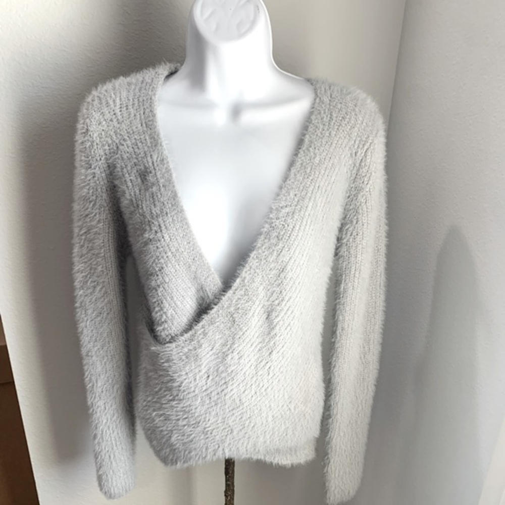 Sweater Blended Fluffy Fuzzy Jumper Soft Pullover Faux‎ Wrap Romantic Size Small